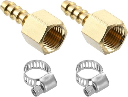 KALANKA-2Pcs Raccords de Tuyau en Laiton, 3/8"" Barb x 1/4"" NPT Femelle Raccord de Tuyau en Laiton avec 2Pcs Colliers de Serrage pour Eau Carburant Air