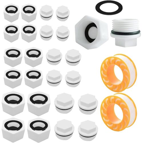 Kalanka-24pcs Bouchon Plomberie Set, Bouchon Plastique, Bouchon Plomberie Femelle 15/21 20/27 26/34, Bouchon Plomberie Filetage Extérieur, Bouchon Radiateur, Bouchon Arrivee D'eau Robinet, Plomberie