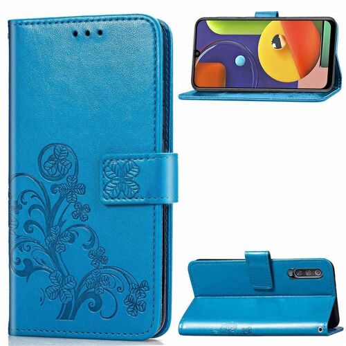 Samsung Galaxy A50s Coque, Saturcase Lucky Clover Pu Cuir Magnétique Flip Portefeuille Support Porte-Carte Protecteur Coque Housse Étui Avec Dragonne Pour Samsung Galaxy A50s (Bleu)