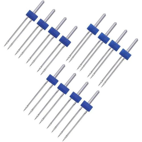 Aiguilles Doubles,Aiguilles Doubles De Machine à Coudre,Double Aiguille,Aiguille Double Machine a Coudre,Aiguille Jersey Machine à Coudre,Sewing Machine Stretch Twin Needle,12 Pièces(3 Tailles)
