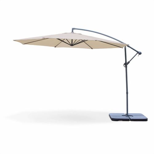 Parasol Déporté Ø350 Cm Hardelot Coloris Beige Structure Anthracite Manivelle Anti-Retour