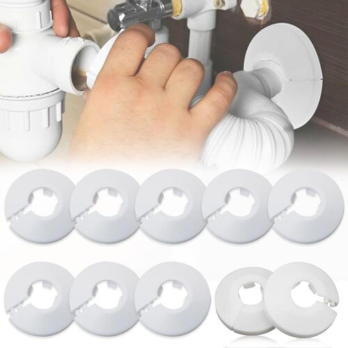 KALANKA-10 Pcs Colliers de Pipe en Plastique pour Tuyau Rosace Ronde Blanche Diamètre de Cache-Tuyau pour Tuyau Rosace Ronde Diamètre Cache Décoration Plomberie pour Tuyau de Chauffage D'eau