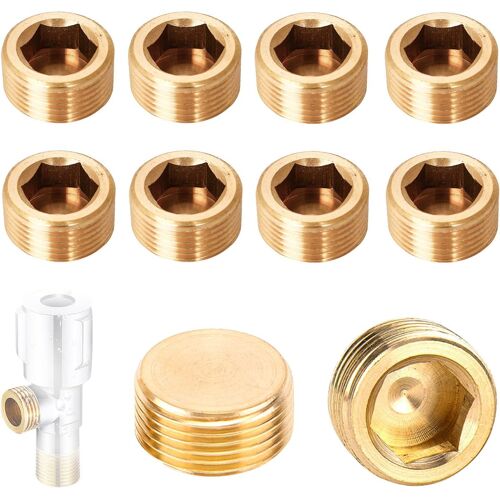 KALANKA-10 Pièces Bouchon Laiton, 1/2"" Bouchon Hexagonal en Laiton, Bouchon Laiton Femelle pour Réservoir d'Eau e Tuyau d'Eau, Capuchon Fileté en Laiton pour Sceller Joints e Raccord Plomberie
