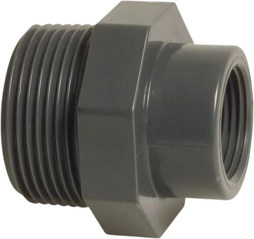 KALANKA-Mamelon de réduction PVC-U 1"" x 1 1/4"" Filetage extérieur x filetage intérieur - Raccord fileté, Haute pression 10 bar, gris - Résistant aux produits chimiques, anti-corrosion, conduite