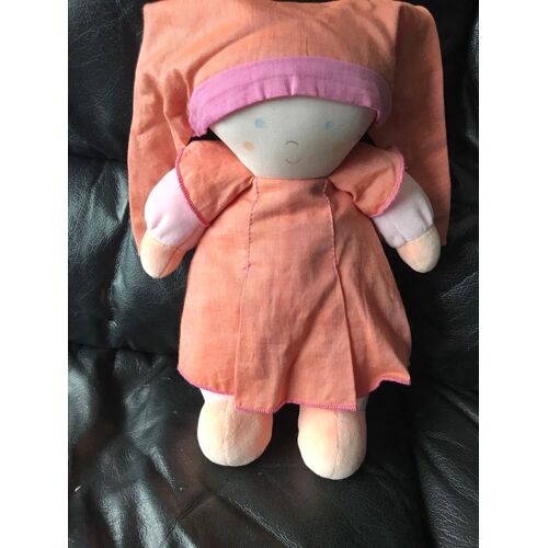 Doudou Poupee Chiffon Fille Rose Orange Tartine Et Chocolat Bandana Robe 27 Cm