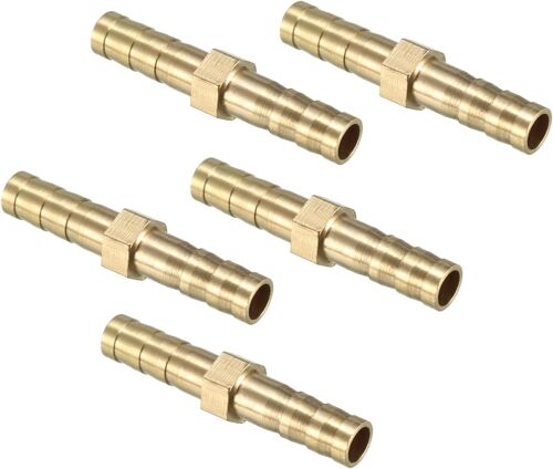 KALANKA-6mm Dia Laiton Droit Barbillon Tuyau Raccord cannelé x 5PCS Droit Connecteur Coupleur pour Tuyau Connexion, [Doré]