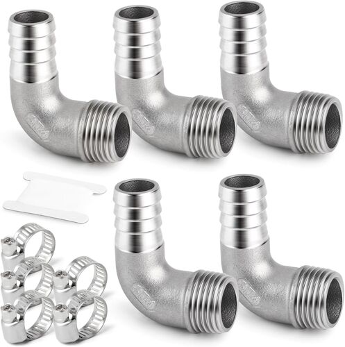 KALANKA-5 pièces 6mm OD Barbe à 3/8 "mâle BSP coude en Acier Inoxydable Tuyau d'air connecteurs avec Colliers de Serrage