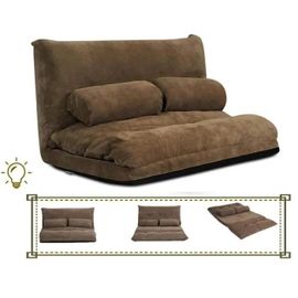 Canapé Convertible Costway 1 Places, Dossier Réglable À 6 Positions 90° - 180°, 2 Oreillers Inclus. En Velours Côtelé Marron
