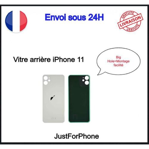 Vitre Arrière Verre Pour Iphone 11 Blanc Big Hole Logo Ce