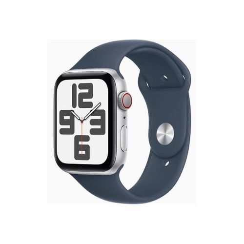 Apple Watch SE (GPS + Cellular) - 2e génération - 44 mm - aluminium argenté - Montre connectée avec bracelet sport - fluoroélastomère - bleu orage - taille du bracelet : M/L - 32 Go - Wi-Fi, LTE...
