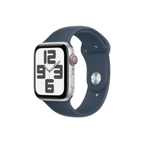 Apple Watch SE (GPS + Cellular) - 2e génération - 44 mm - aluminium argenté - Montre connectée avec bracelet sport - fluoroélastomère - bleu orage - taille du bracelet : S/M - 32 Go - Wi-Fi, LTE...