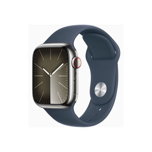 Apple Watch Series 9 GPS + Cellular - Boîtier Acier Inoxydable 41 mm Argent Bleu Orage - Bracelet M/L