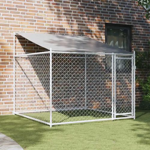 Vidaxl Cage Pour Chien Avec Toit Et Porte Gris 2x2x2 M Acier Galvanisé