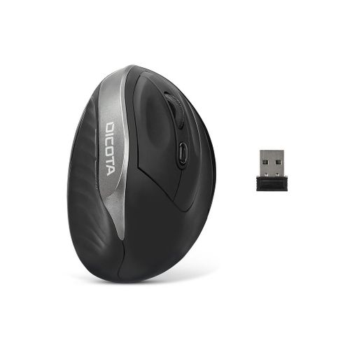 DICOTA Relax - Souris - ergonomique - pour droitiers - 5 boutons - sans fil - récepteur sans fil USB - noir