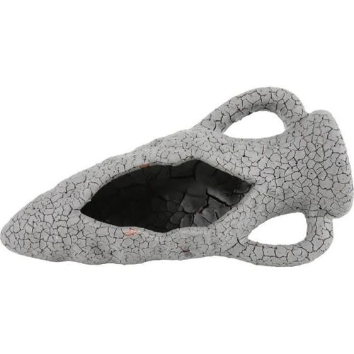 Décor Pour Aquarium - Etna - Amphore En Céramique - Couleur Gris - Effet Craquelé - Mousse Synthétique