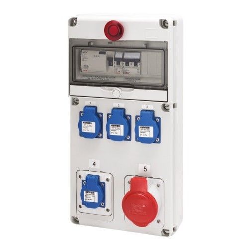 Coffret étanche triphasé 4 prises 2P+T 16A + 1 socle 3P+N+T 32A GEWISS