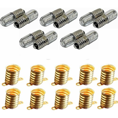 Kal-Lot De 10 Ampoules Led E10 3 V + 10 Douilles De Lampe Led - Culot Jouet - Maison De Poupée - Blanc Chaud Et Blanc Froid (Blanc Chaud)