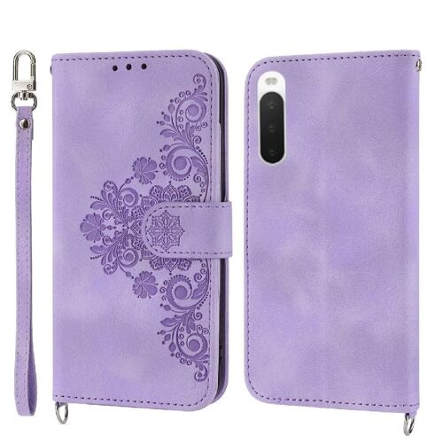 Étui Pour Rabattu Sony Xperia 5 Iv Antichoc En Relief Bracelet Plusieurs Emplacements Pour Cartes De Crédit - Violet
