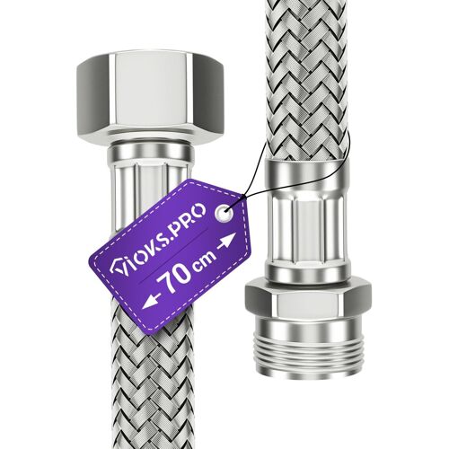 KALANKA-Vi¿ks.pro Tuyau blindé 1/2"" (19,3 mm) AG x ÜM 70 cm et tuyau de raccordement pour robinet d'eau potable 1/2"" \u2013 Tuyau flexible pour réservoir de chasse d'eau, lavabo, salle de bain