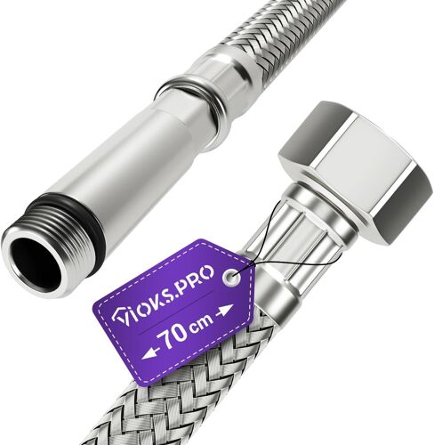 KALANKA-Vi¿ks.pro Tuyau Blindé 1/2"" (19,3 mm) ÜM x M10 70 cm et Tuyau pour Robinet de Cuisine - Flexible pour Chasse d'Eau