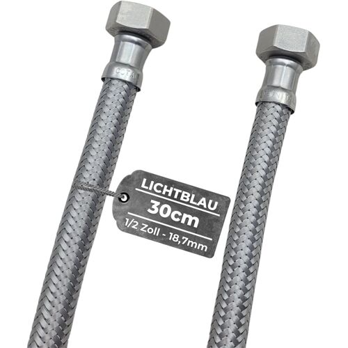 KALANKA-LICHTBLAU Tuyau en acier inoxydable résistant aux plis I 30 cm I 1/2" I Convient pour robinet d'eau potable Robinet d'angle Tuyau blindé Robinet de cuisine salle de bain