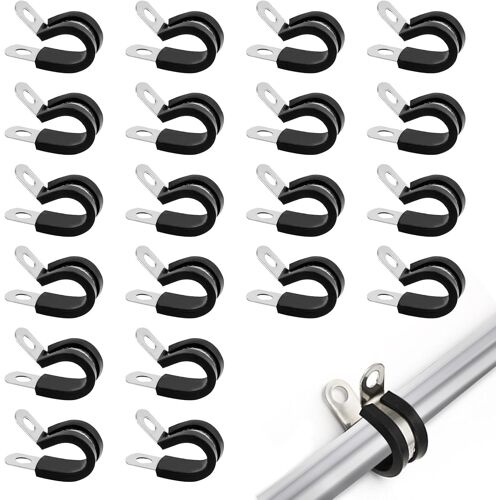 Kalanka-Lot De 20 Colliers De Serrage En P Doublés En Caoutchouc En Acier Inoxydable Pour Câble, Cordon, Fil, Tuyau, Tube - 20 Mm
