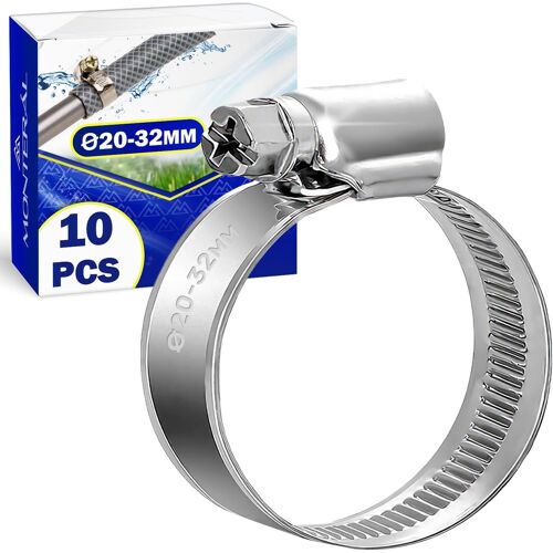 KALANKA-Collier De Serrage Métallique Ø20-32 mm h-9 mm Inox Réglables Set 10 Pièces Colliers De Serrage Pour Tuyau Piscine & Machine À Laver Jardín - Monteral