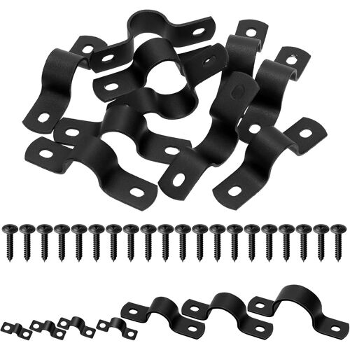 Kalanka-Black Pipe Strap Clamp Two Hole Strap U Bracket Rigid Pipe Strap Strap For Fixing Pipe, Cable (15mm)