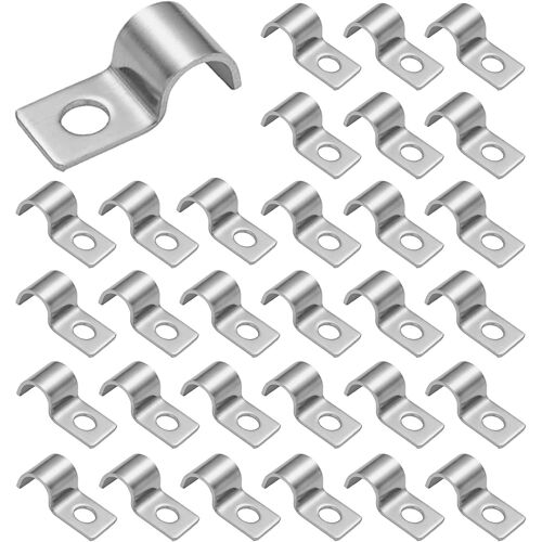 KALANKA-Colliers de Serrage Lourds en U, 30 Pièces Attache de Fixation pour Tube en U, 14mm Collier de Serrage en U, Collier de Fixation à Trou Unique U, pour Tubes Ø 13-14 mm