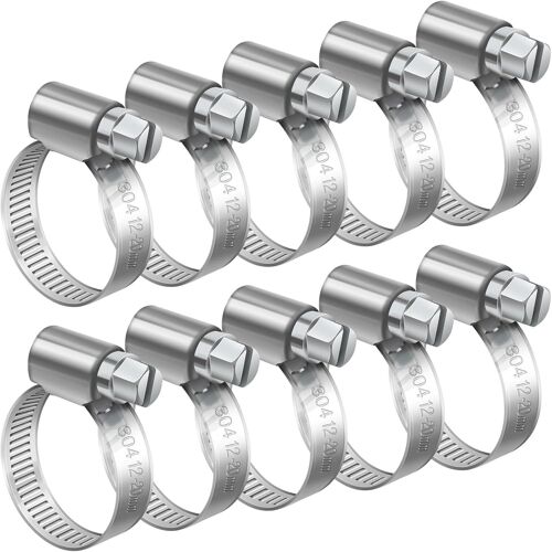 KALANKA-10 Pièces 12-20mm Collier de Serrage Réglable, Collier de Serrage Inox 304 Collier Serrage Métallique pour la Plomberie, Piscine, l'Automobile et les Applications Mécaniques