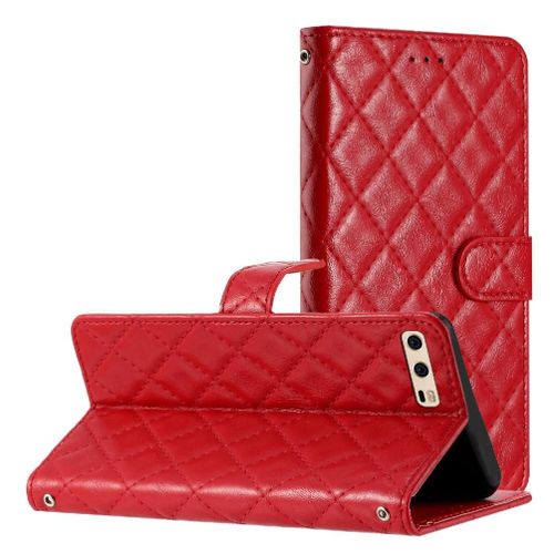 Flip Étui Pour Huawei P10 Folio Magnétique Tpu Antichoc Titulaire De Fentes Pour Cartes Portefeuille En Cuir Pu Bicelle - Rouge