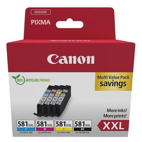 Canon CLI-581XXL BK/C/M/Y Multi Pack - Pack de 4 - 11.7 ml - taille XXL - noir, jaune, cyan, magenta - original - boîte de suspension - réservoir d'encre - pour PIXMA TS6251, TS6350, TS6351...