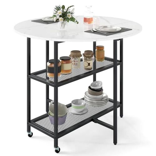 Costway Table À Manger Pliante Mobile Pour 2 À 4 Personnes - 2 Compartiments De Rangement Et Roulettes Verrouillables Blanc