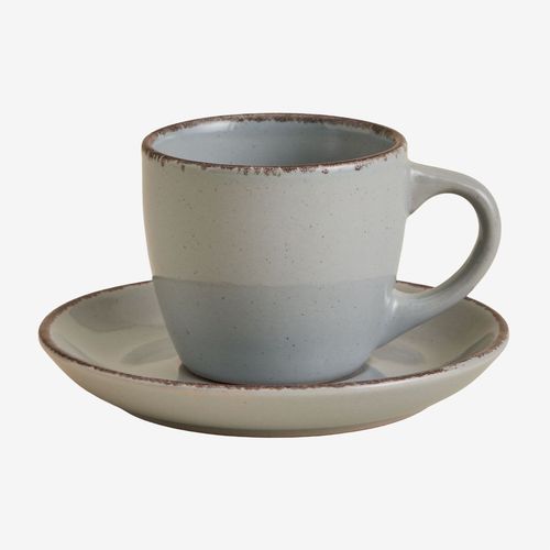 Lot De 2 Tasses À Café En Grès Ronilena Avec Soucoupes, 9 Cl Gris Dauphin - Marron