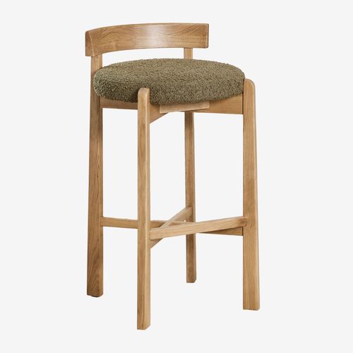 Lot De 2 Tabourets Hauts En Bois De Chêne Et Revêtement Manille Bois Naturel ¿75 Cm