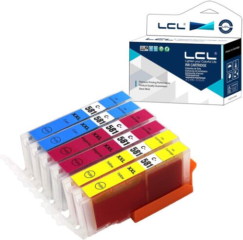 LCL Cartouche d'encre Compatible CLI-581 CLI-581XL CLI-581XXL 11.7 ML (2Cyan 2Magenta 2Jaune) Remplacement pour Canon Pixma TR7550 TR8550 TS6150 TS6151 TS6250