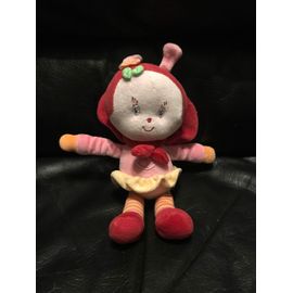 Peluche doudou poupée coccinelle INFLUX CORA coeur noeuds rouge rose vert 22cm