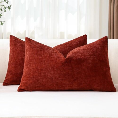 Kalanka-Lot De 2 Housses De Coussins 30x50 Cm Chenille Douce Rouille Housse De Coussin Décorative Taie D'oreiller Lombaire Solide Pour Canapé Salon Lit Décoration D'intérieur (Rouille)