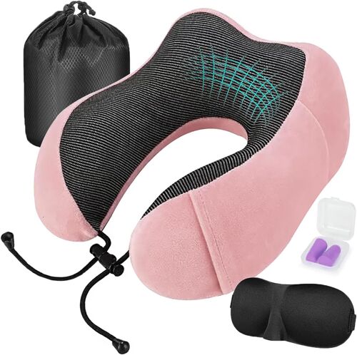 Kalanka-Oreiller De Voyage, Oreiller De Cou Viscoélastique En Mousse À Mémoire De Forme, Confortable Pour La Cervicale, Support De Nuque Orthopédique Pour Voyage, Voiture, Avion, Bus (Kit Rosa) 