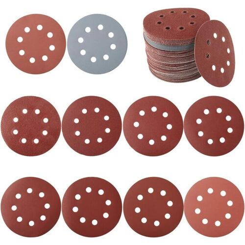 100 Pcs Disque De Ponçage 125mm, Disque Abrasif Circulaire, Papier Abrasif Ponceuse, Papier De Verre Bois Pour Grain De 80/180/240/320/400/800/1000/1500/2000/3000 (style A) - Aiducho