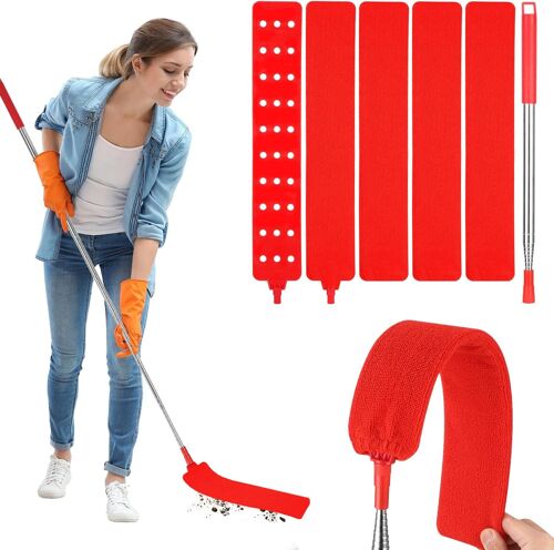 Kalanka-Nettoyeur De Poussière Rétractable Gap Plumeau Télescopique Plumeau Microfibre Telescopique Avec 4 Chiffons De Nettoyage Remplaçables Pour Nettoyer Le Lit Le Canapé Cuisine Les Coins (Rouge)