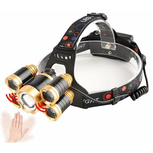 Headlamp,Ultra Bright 5 Led Headlight Flashlight With Power Indicator,12000 Lumen Usb Rechargeable Headlamps Waterproof Goodnice