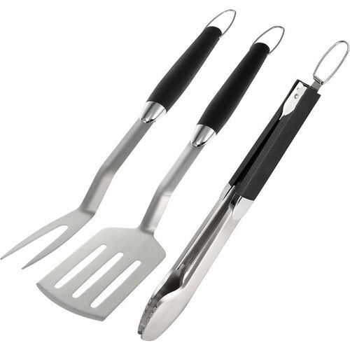 Lot De 3 Couverts Pour Barbecue - Pince, Spatule, Fourchette A Viande - Accessoire De Barbecue En Acier Inoxydable Avec Poignee Souple Goodnice