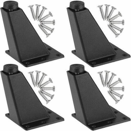 4pcs Pieds De Meuble A Toute Epreuve Pieds De Table En Metal Pieds De Meubles Reglable Jambes De Canape Pieds De Table Obliques Avec Plaque De Montage Et Vis Pour Commode De Placard,100mm Noir goodnice