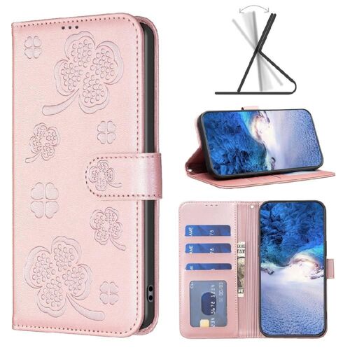 Tongez Étui Pour Xiaomi Redmi Note 8t Titulaire De Fentes Pour Cartes Kickstand Cuir Pu Fleur De Trèfle Multi-Couleur Portefeuille - Couleur Rose