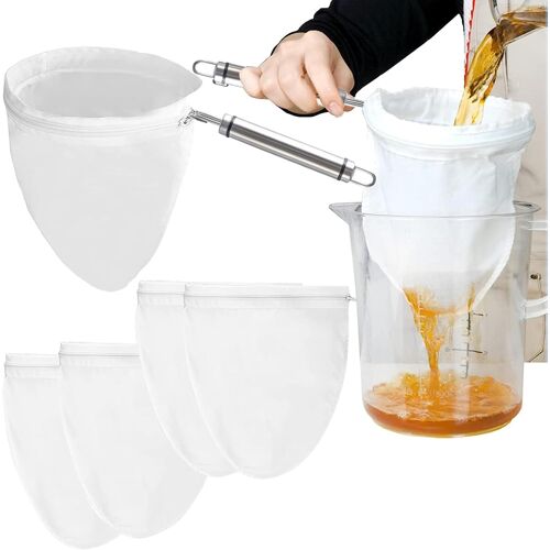 KALANKA-Tissu Passoire 4 Pièces Sac à Lait Végétal 24,5 * 21,5cm Blanc Alimentaire Filtre avec Support Sac et Filtre lLavable Sac à Lait De Noix, Lait Passoire Sacs pour Jus, Café Réutilisable