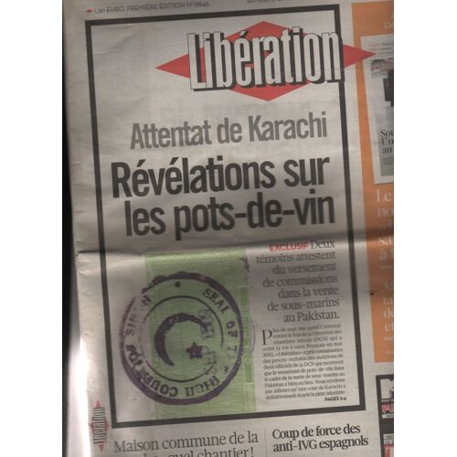 Liberation 17-18 Octobre 2009 Attentat De Karachi-Soulages
