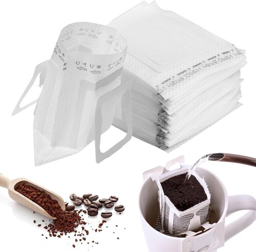 Kalanka-Lot De 200 Filtres À Café Pour Camping, Goutte À Goutte Avec Oreilles Suspendues, Sacs À Café Pour La Plupart Des Tasses, Filtre À Café Portable, Filtre À Café Pliable Pour Voyage, Maison, Bu