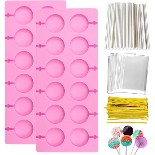 Subzonal-Lot De 2 Moules À Sucettes En Silicone - Moule À Sucettes Ronds - Moule À Glaçons En Silicone Antiadhésif Et Facile À Démouler - Pour Gâteaux, Bonbons, Gelée Et Chocolat