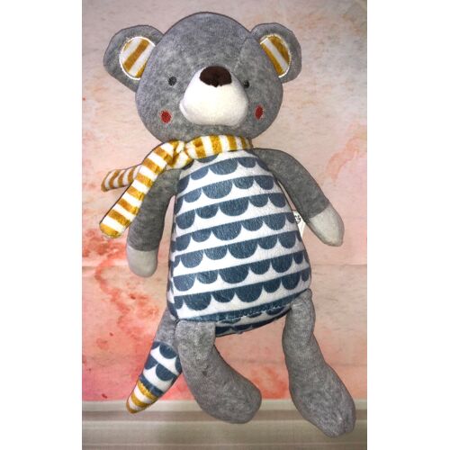 Doudou Ours Gris Bleu Blanc Tape À L¿¿Il Peluche Bébé Jouet Ourson Nounours